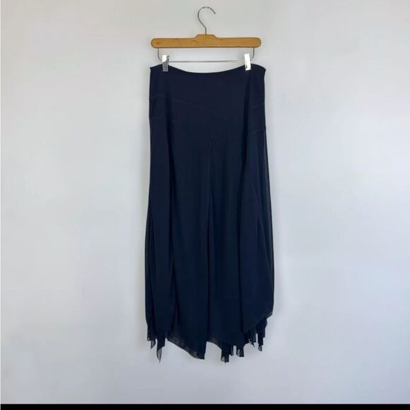 Chico’s Navy Maxi Lined Skirt w Handkerchief Style Hemline Size L/12 - Picture 1 of 9